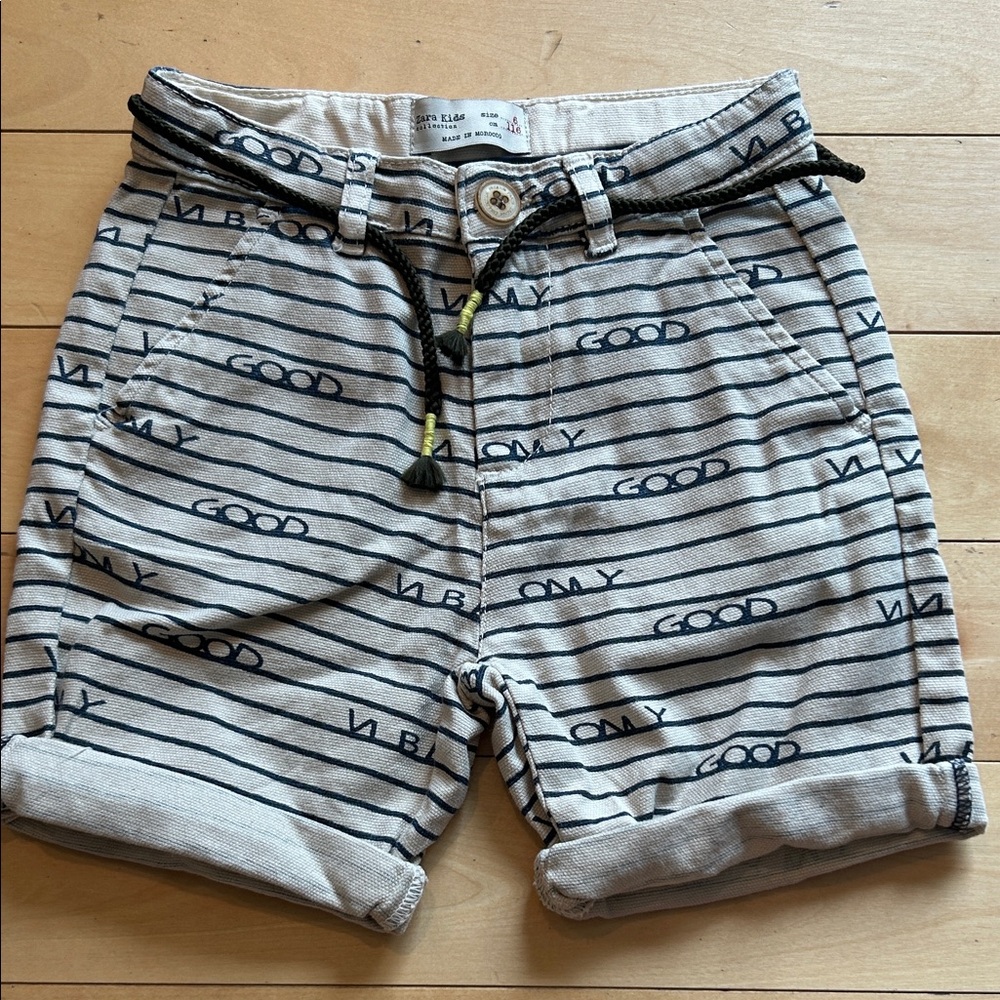Zara Striped Beige Shorts with Cute Design and Belt
